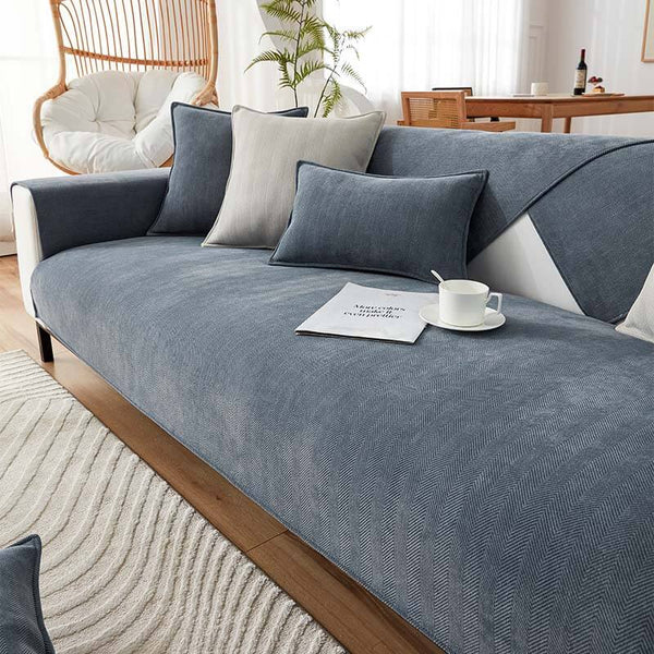 Belle | Chenille Stof Meubelbeschermer in Grijs blauw, 70x70 cm – Huisdierentempel