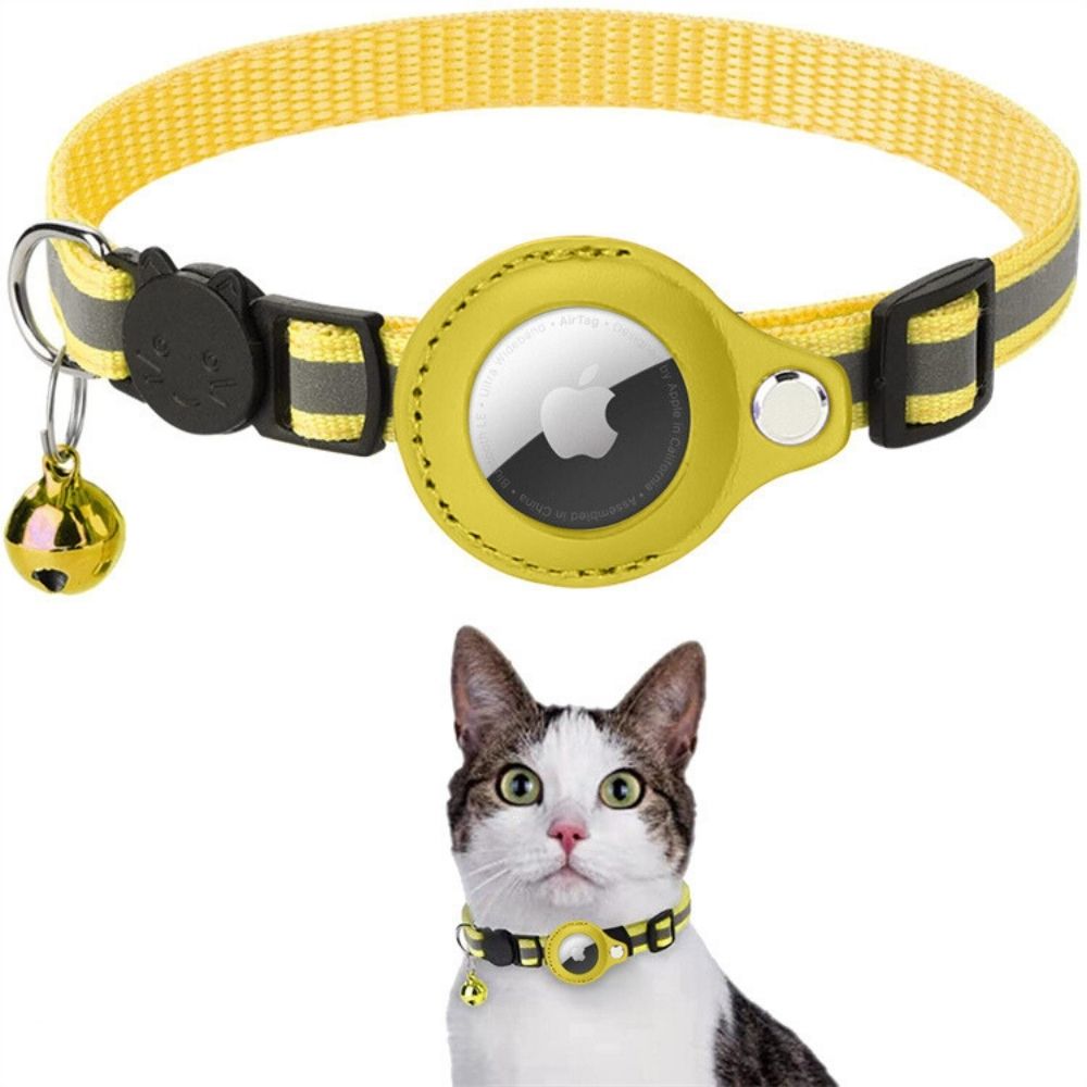 Feline Freedom™ Kattenbandje met Veiligheidsluiting | Gps tracker / Airtag houder in Geel, Zonder gps tracker – Huisdierentempel