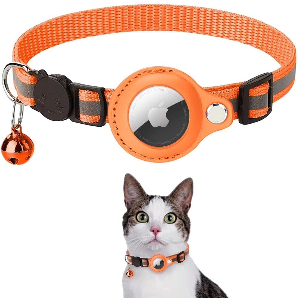 Feline Freedom™ Kattenbandje met Veiligheidsluiting | Gps tracker / Airtag houder in Oranje, Zonder gps tracker – Huisdierentempel