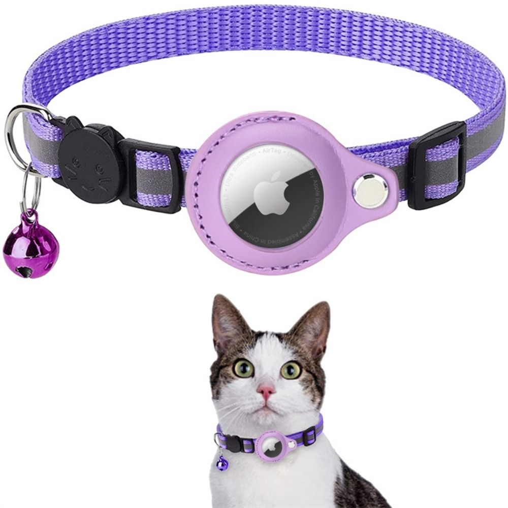 Feline Freedom™ Kattenbandje met Veiligheidsluiting | Gps tracker / Airtag houder in Paars, Zonder gps tracker – Huisdierentempel