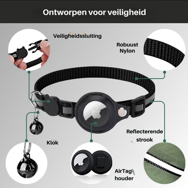 Feline Freedom™  Kattenbandje met Veiligheidsluiting | Gps tracker / Airtag houder