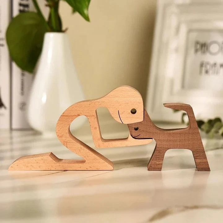 Prachtige met de hand gesneden houten figuren in Man + Kat, – Huisdierentempel