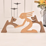 Prachtige met de hand gesneden houten figuren in Vrouw + 2 Honden, – Huisdierentempel
