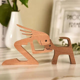 Prachtige met de hand gesneden houten figuren in Vrouw + Kat, – Huisdierentempel