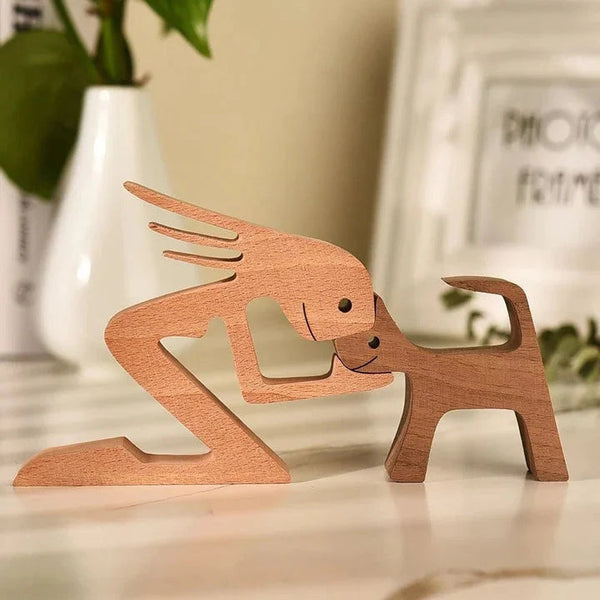 Prachtige met de hand gesneden houten figuren in Vrouw + Kat, – Huisdierentempel