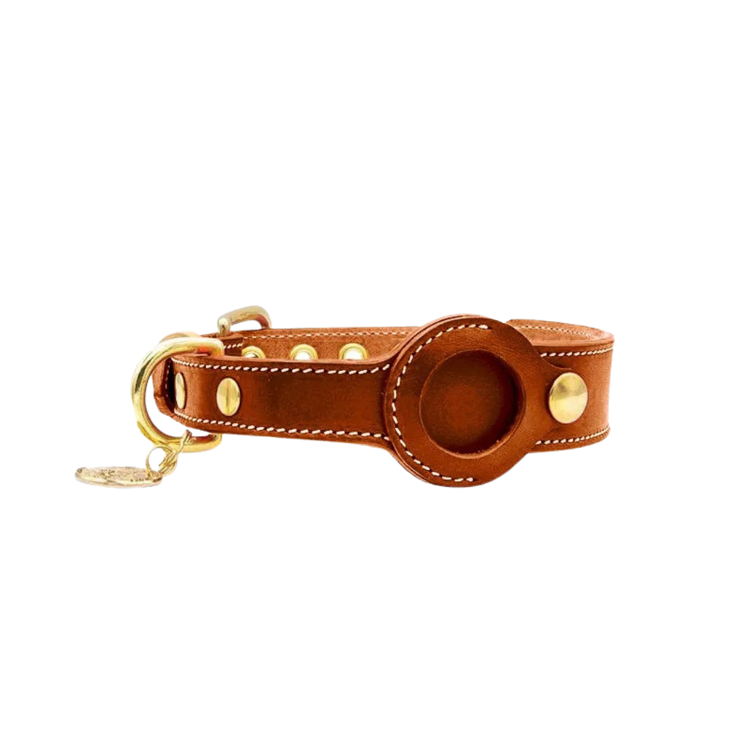 Tracdog™ - Modieuze AirTag Halsband voor Huisdieren in Bruin, S (30-37cm) – Huisdierentempel